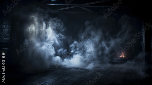 A mysterious dark room with smoke