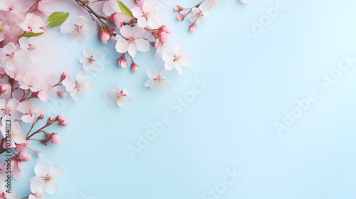 Rose flowers on blue background Valentine's day mothers day women's day concept, generative ai photo