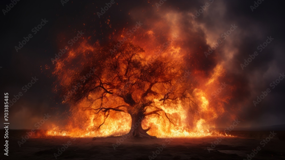 A Majestic Tree Engulfed in Flames