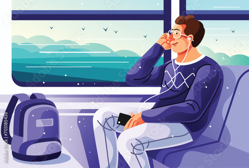 Man on Train Illustration