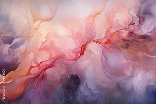 Coral pinks and deep indigos collide in a cosmic dance, creating an otherworldly abstract panorama.