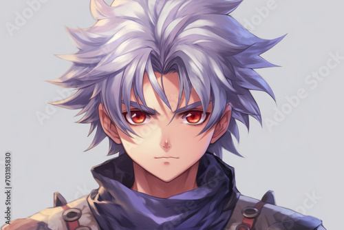 face young man anime style character with purple hair