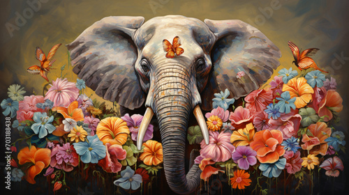 A painting of a Elephant with flowers