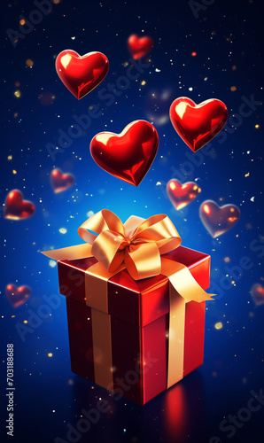 schönes glänzendes Valetinstagsgeschenk mit roten Herzen