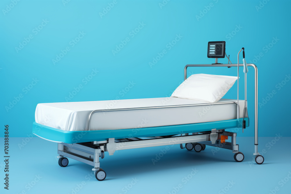 patient bed on a blue background patient bed on a blue background