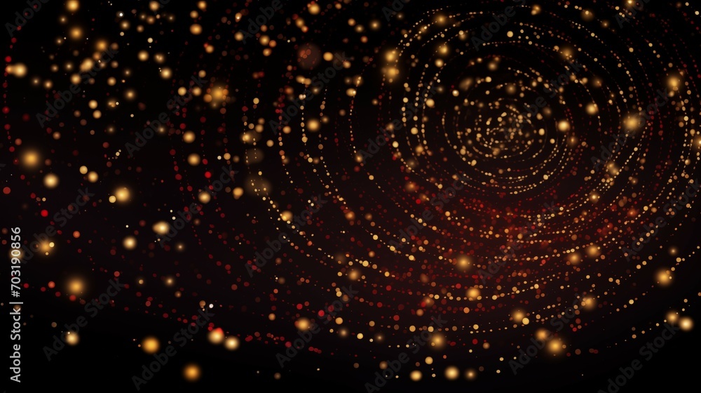 A Dark Background with Gold Stars and Swirls, in the Style of Light Red and Light Amber, Flowing Lines, Spirals, and Curves A Dark Background with Gold Stars and Swirls, in the Style of Light Red and Light Amber, Flowing Lines, Spirals, and Curves