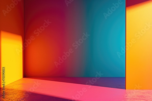 An empty room with brightly colored walls and floor. Suitable for interior design, home decor, or real estate concepts photo