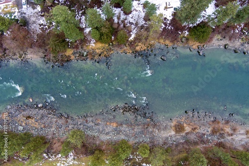 Aerial view of the Wenatchee River in Leavenworth