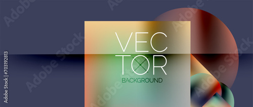 Squares and circles design. Fluid color gradients with metallic effects. Serene synergy of shapes, merging squares and circles into harmonious, captivating design