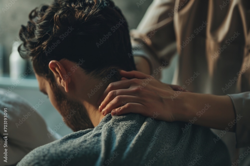 A man sitting in a hair salon getting his hair cut by a professional hair stylist. A man sitting in a hair salon getting his hair cut by a professional hair stylist.