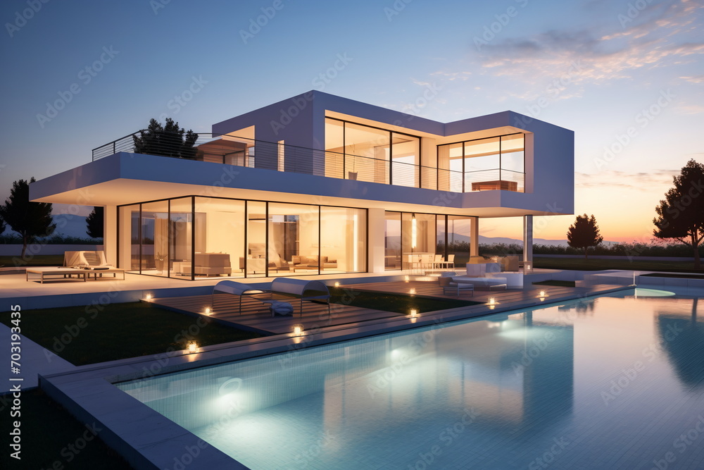Modern luxury villa with pool and amazing sunset view Modern luxury villa with pool and amazing sunset view