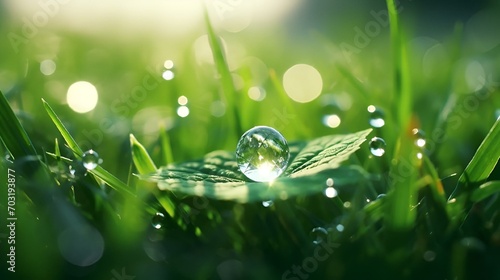 AI generated illustration of waterdrops on green grass