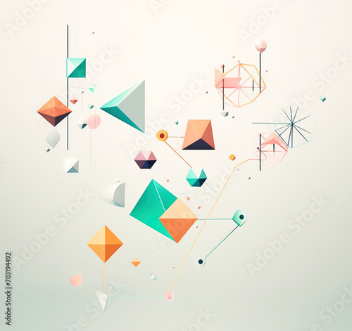 Set of abstract geometric shapes of pastel colors on a gray background. Concept of empty volumetric forms for advertising, product display or banner.
