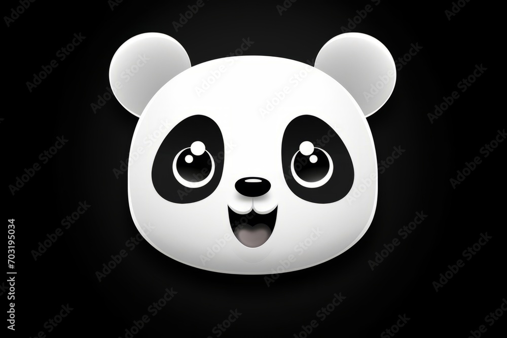 A cute digital art of a giant panda's round, smiling face with big eyes is set against a black background. A cute digital art of a giant panda's round, smiling face with big eyes is set against a black background.