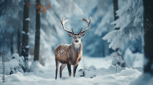 A deer in the forest in winter © frimufilms