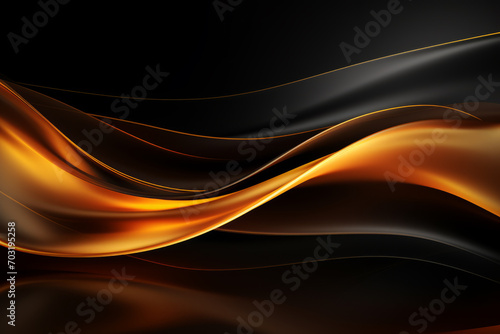 A black and gold abstract background features sleek, flowing shapes and glowing lines in a golden curve composition.