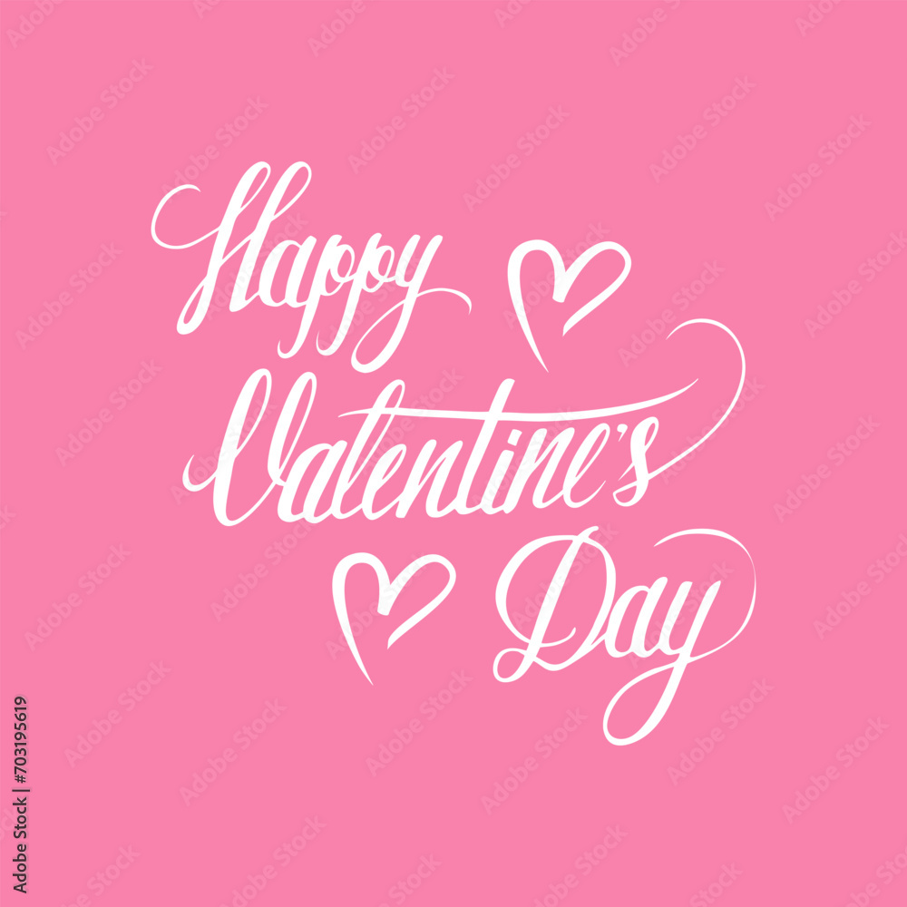 Happy Valentine's Day. Romantic hand lettering with hand drawn hearts. Valentines Day holiday greetings. Vector Illustration.