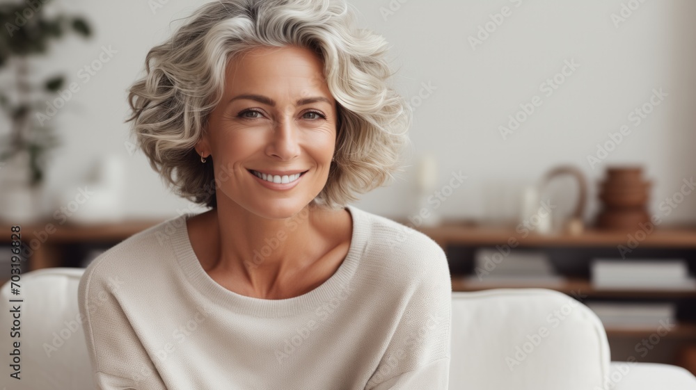 Mature woman smiling at home Mature woman smiling at home