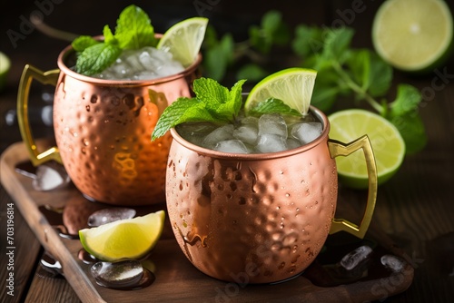 Delicious Moscow Mule Cocktail with Lime and Mint, Perfect for Copy Space and Advertisement
