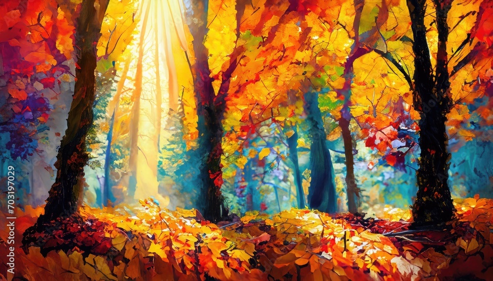 Excellent in the forest with the light of God art painting