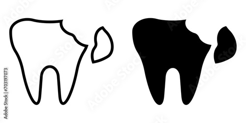 ofvs514 OutlineFilledVectorSign ofvs - tooth injury vector icon . dental accident sign . isolated transparent . black outline and filled version . AI 10 / EPS 10 / PNG . g11857