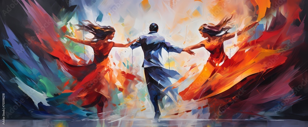 Dynamic strokes of bright colors collide and dance, creating a visual spectacle that captures the essence of spontaneity and creativity.