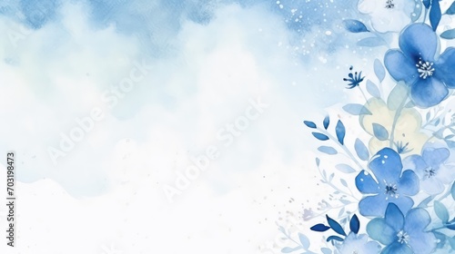 Blue floral watercolor abstract background. Generative AI