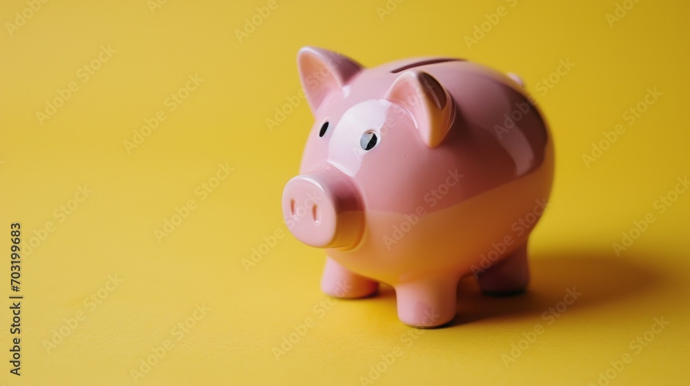 pink piggy bank on a yellow background, , saving money concept, Money saving for future pink piggy bank on a yellow background, , saving money concept, Money saving for future