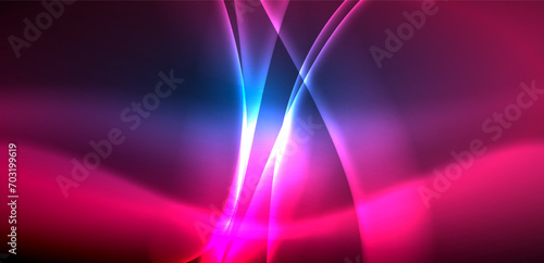 Dynamic waves in ethereal glow of neon lights. Concept merges fluidity of motion with vibrant allure of neon, crafting entrancing backdrop that embodies both vitality and futuristic sophistication