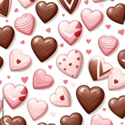 chocolate candies in the form of hearts. Valentine's day background. ai generated photo