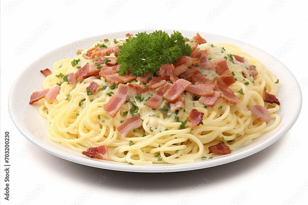 Mouthwatering Italian Spaghetti Carbonara - A Perfectly Satisfying Dish with Space for Custom Text
