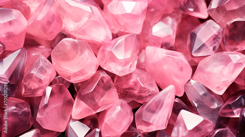 Pink stones crystals background. Selective focus.