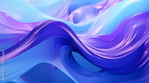 Dynamic waves of electric violet and azure blue liquid merging and flowing, forming a hypnotic dance of color and movement in a stunning 3D abstract composition.