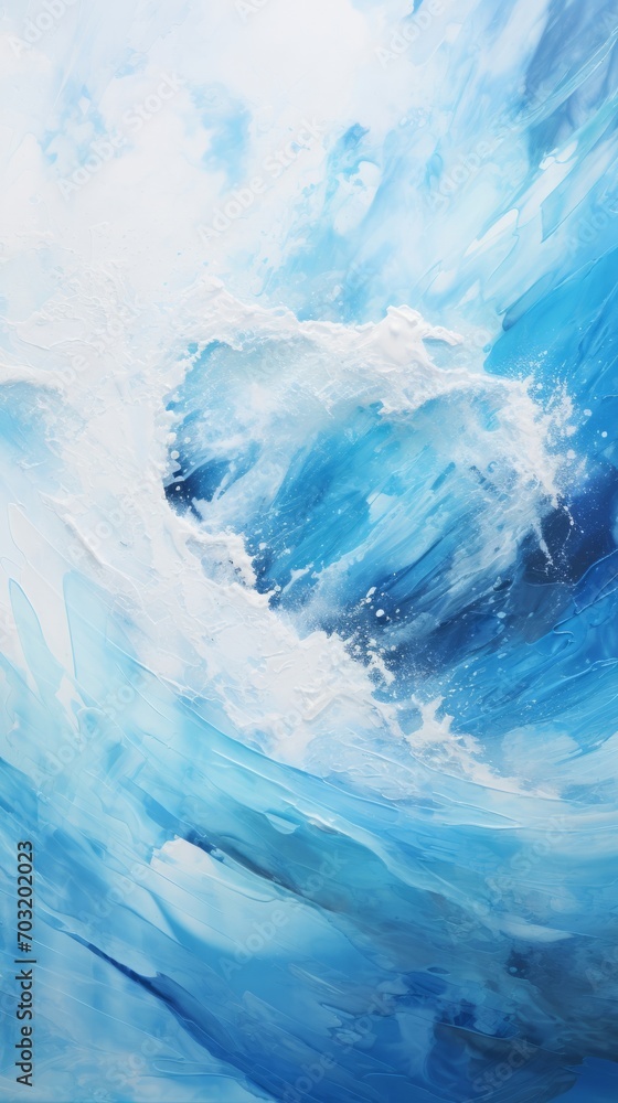 A painting of a large wave in the ocean