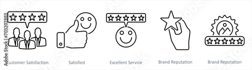 A set of 5 customer service icons as customer satisfaction, satisfied, excellent service