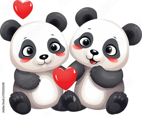 Two cute pandas  Valentine s Day illustration