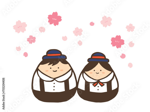 かわいい春の新入学生の生徒／手書きイラスト素材