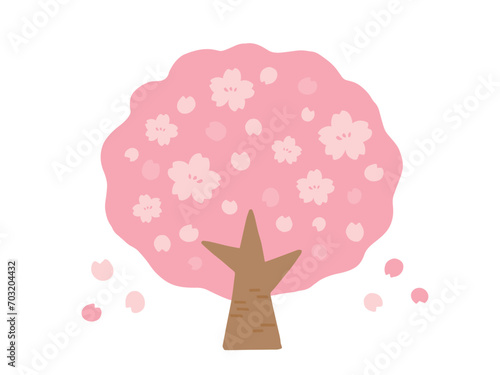 かわいい春の桜の木／手書きイラスト素材