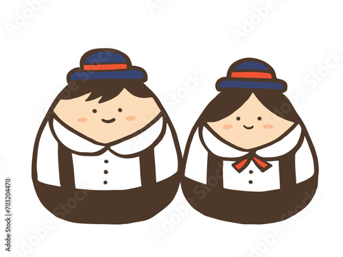 かわいい春の新入学生の生徒／手書きイラスト素材