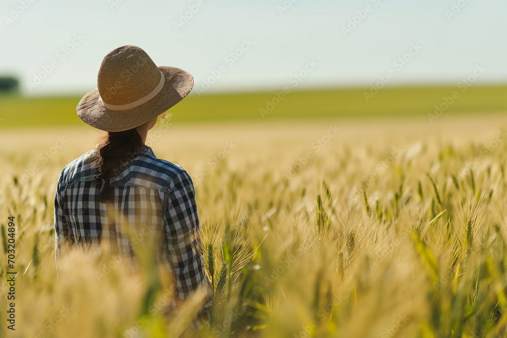farmer with hat in wheat field