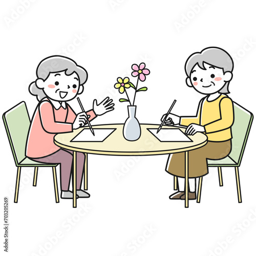 絵を描くシニア女性たち