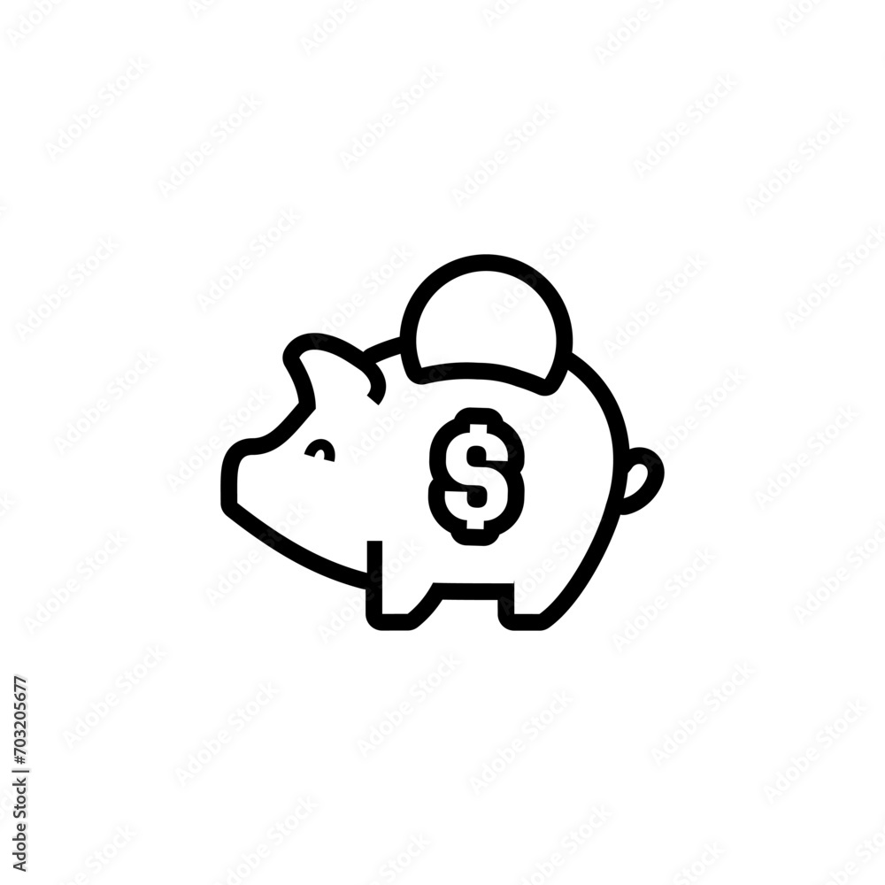 piggy bank icon with coin dollar symbol, made in linear style. piggy bank icon with coin dollar symbol, made in linear style.
