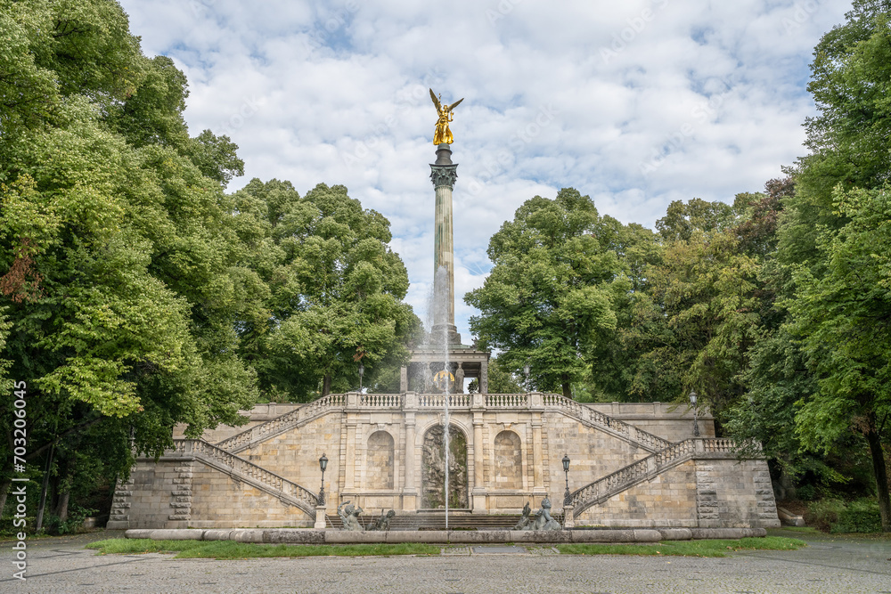 golden peace angel Friedensengel in Muenchen City Statue Munich fountain