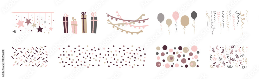 Festive Holiday Party Doodle Cute Element Vector Set