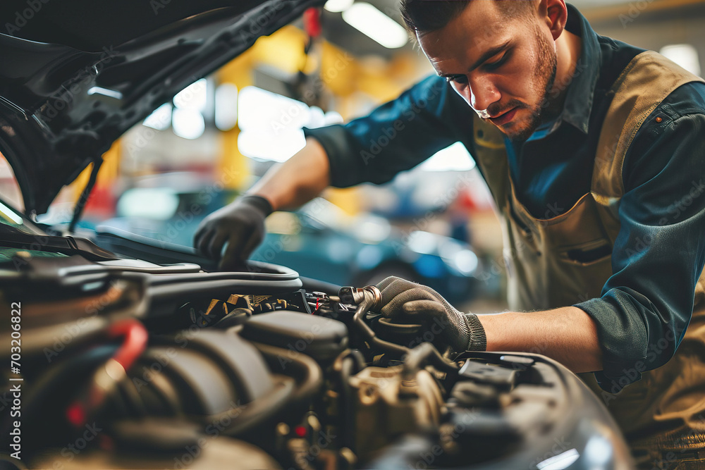 Professional auto mechanic working in auto repair service. Car service and repair Professional auto mechanic working in auto repair service. Car service and repair