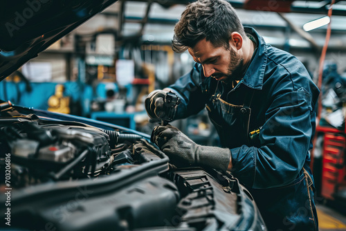 Professional auto mechanic working in auto repair service. Car service and repair