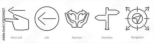A set of 5 Direction icons as point left, left, decision photo