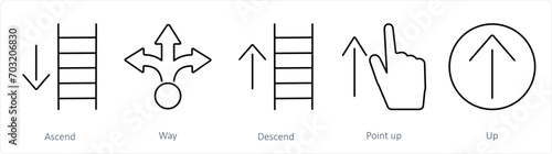 A set of 5 Direction icons as ascend, way, descend