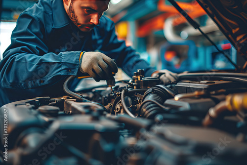 Professional auto mechanic working in auto repair service. Car service and repair