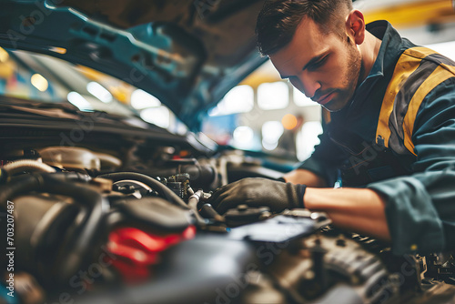 Professional auto mechanic working in auto repair service. Car service and repair